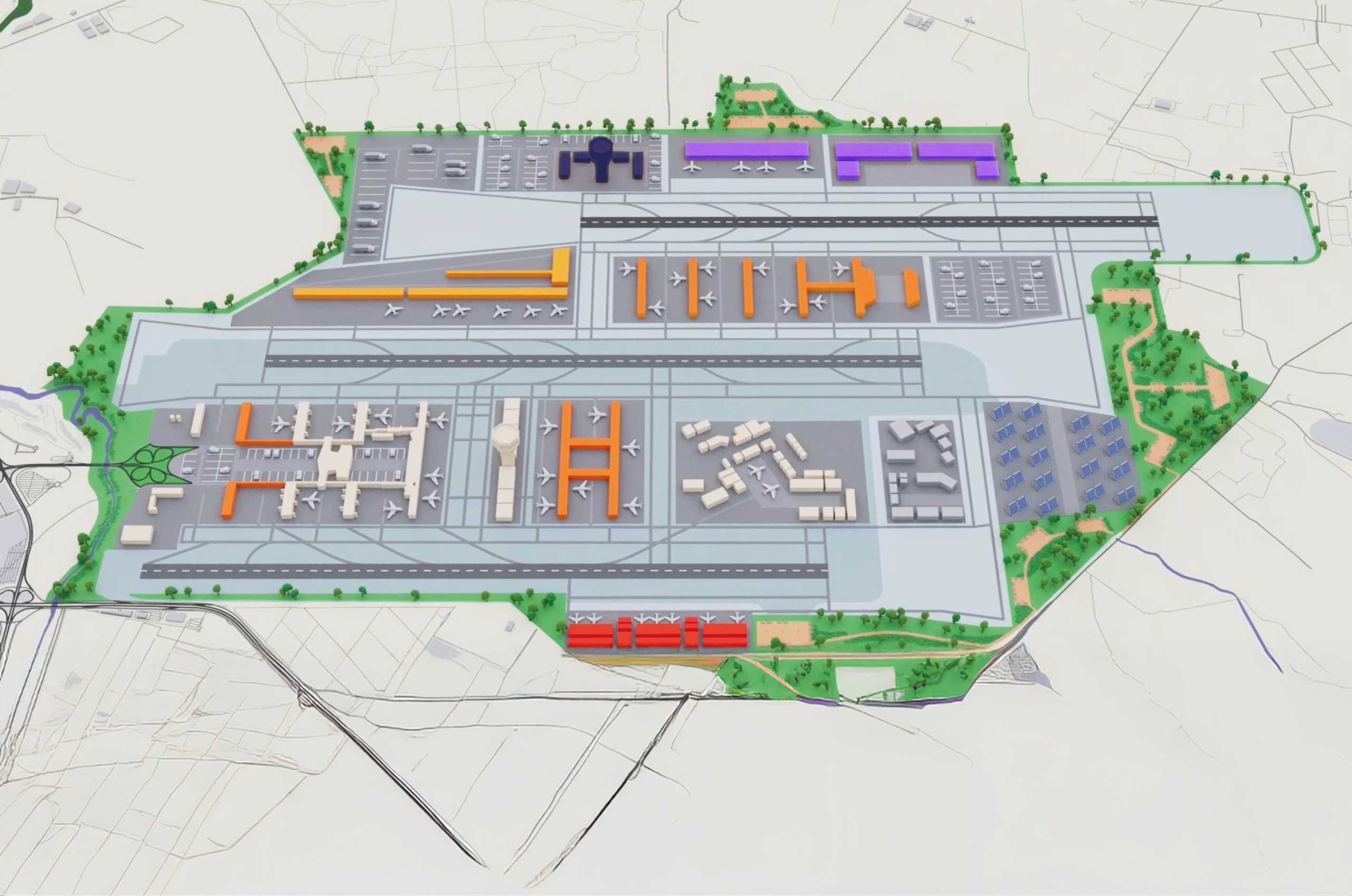Imagen de la maqueta en 3D de la futura ampliación del Aeropuerto de Santiago Imagen de la maqueta en 3D de la futura ampliacion del Aeropuerto de Santiago